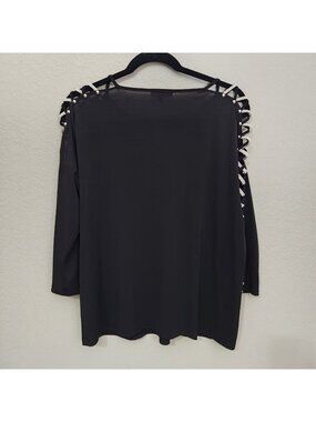 Tesoro Moda Womens Black Top Lace-Up Pearl Sleeve Detail Size Small Goth
